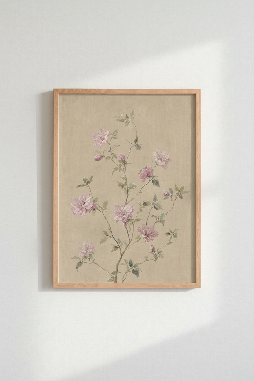 Botanical poster | Vintage pink florals, Living room decor