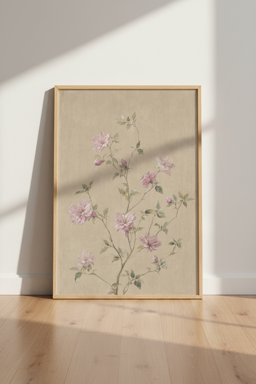 Botanical poster | Vintage pink florals, Living room decor