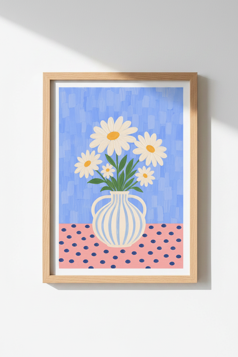 Daisy Flower Vase Print | Danish Pastel Floral Art | Colorful Kitchen Decor