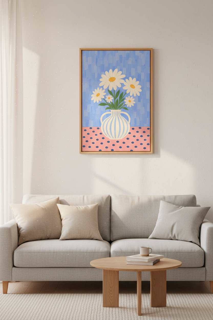 Daisy Flower Vase Print | Danish Pastel Floral Art | Colorful Kitchen Decor