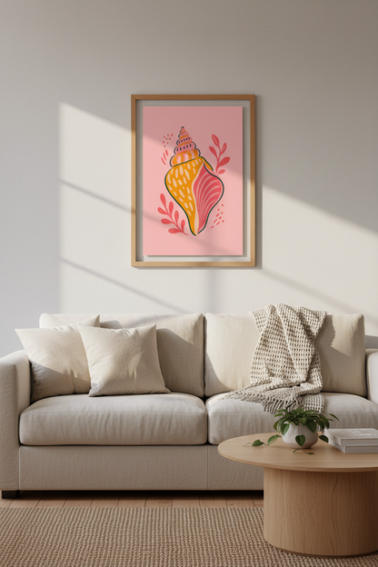 Modern Pink Seashell Wall Art Print | Coastal Bathroom Decor | Colorful Aesthetic Poster