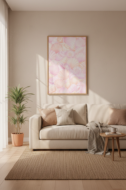 Pastel Seashell Wall Art Print | Coastal Nursery Decor | Pink Watercolor Poster