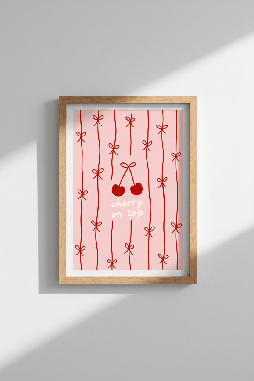 Cherry wall art | Soft pink whimsy, living room decor