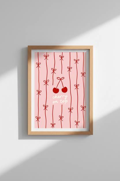 Cherry wall art | Soft pink whimsy, living room decor