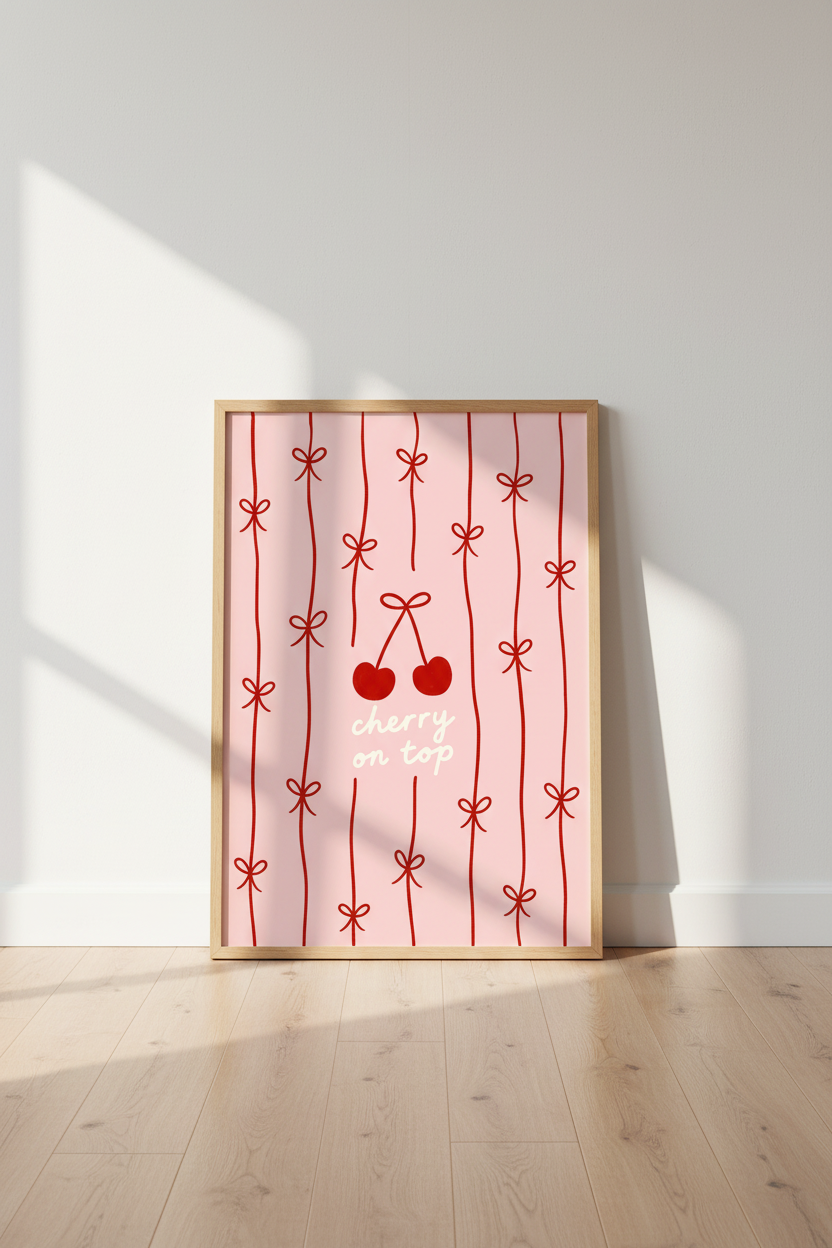 Cherry wall art | Soft pink whimsy, living room decor