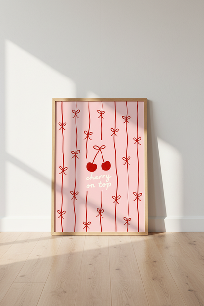 Cherry wall art | Soft pink whimsy, living room decor