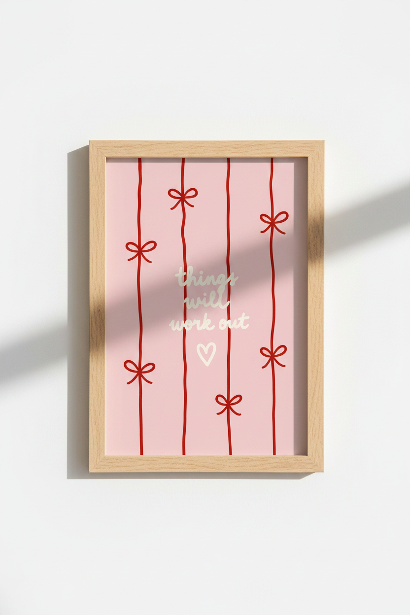 Motivational Wall Art | Pink Minimal, Ribbon Lines | Living Room Decor