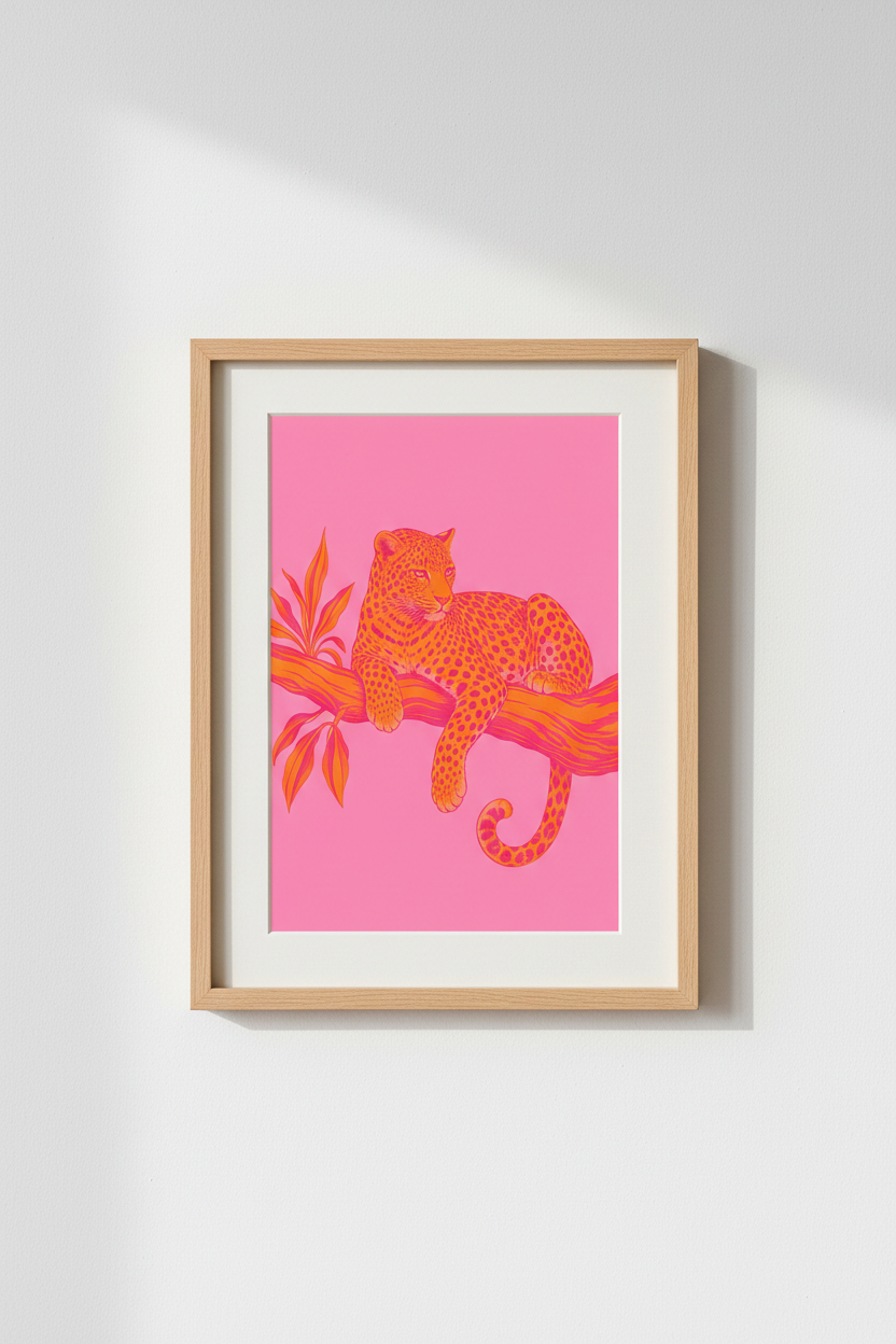 Pink Leopard Wall Art Print | Maximalist Pink and Orange Decor | Eclectic Jungle Poster