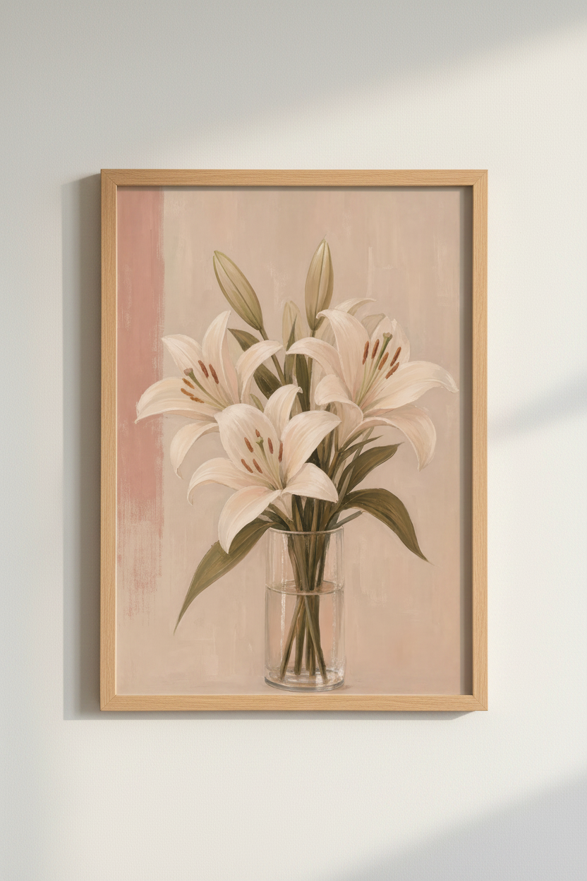 Lily Floral Art Print | Vintage Botanical Poster, Neutral Flower Wall Decor