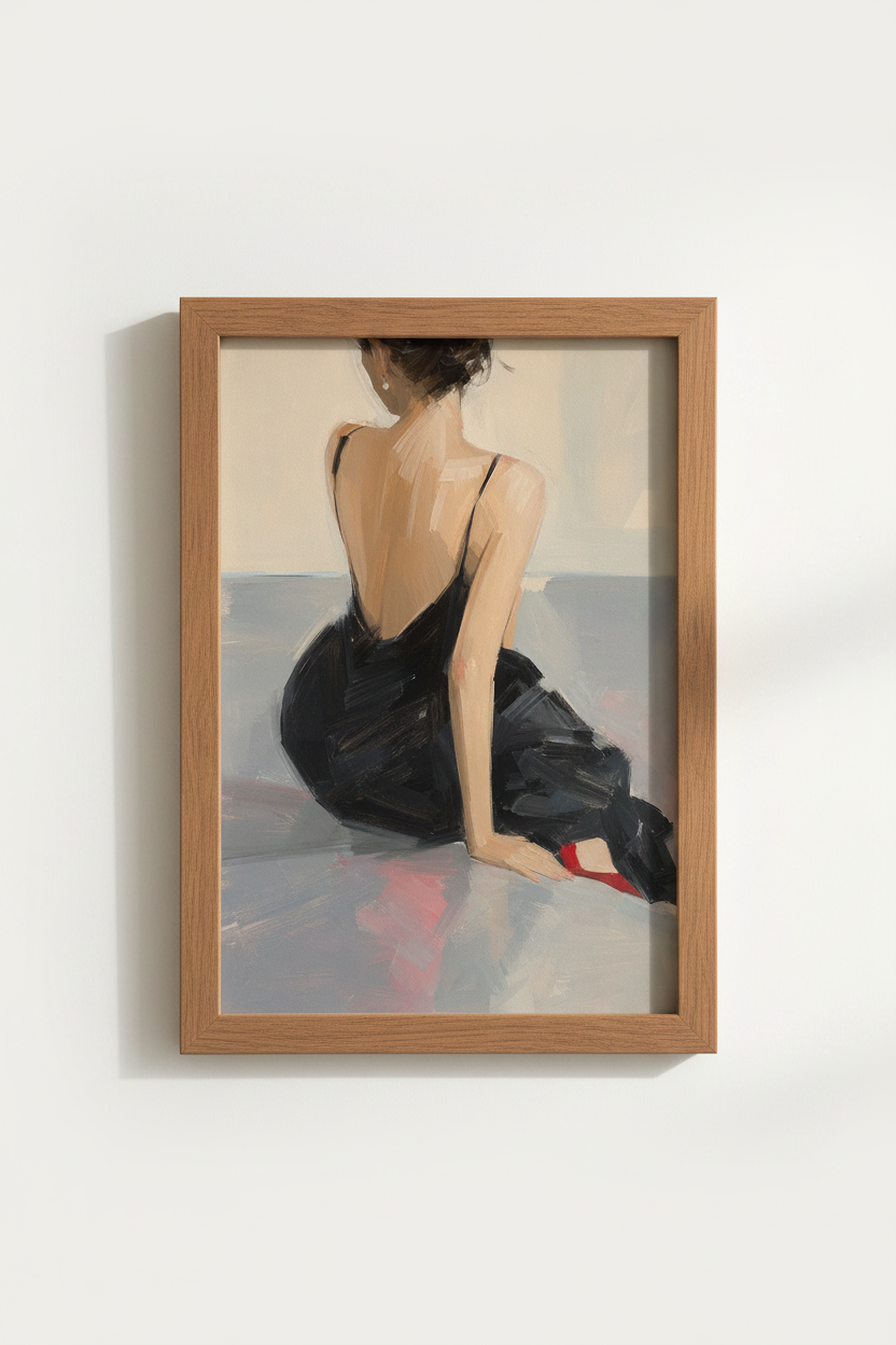 Chic Woman Art Print | Impressionist Black Dress Poster, Modern Bedroom Decor