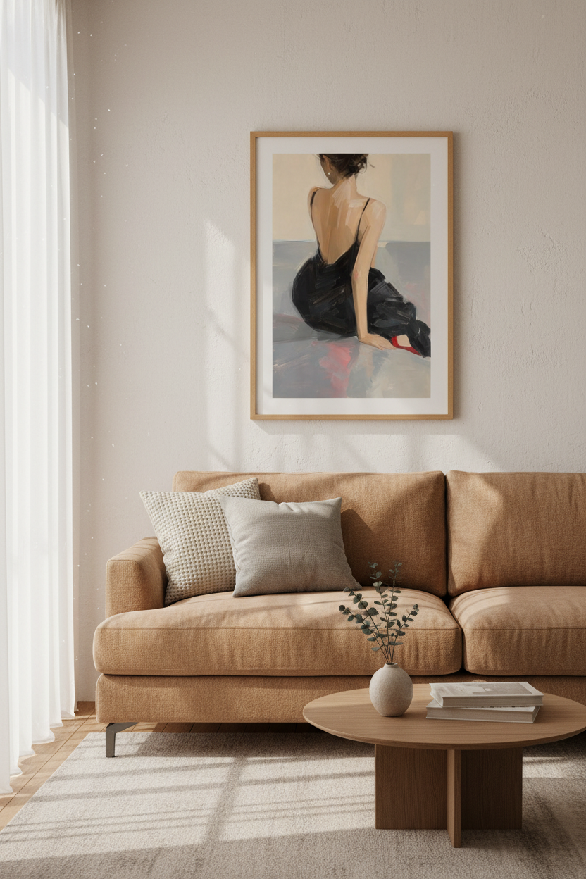 Chic Woman Art Print | Impressionist Black Dress Poster, Modern Bedroom Decor