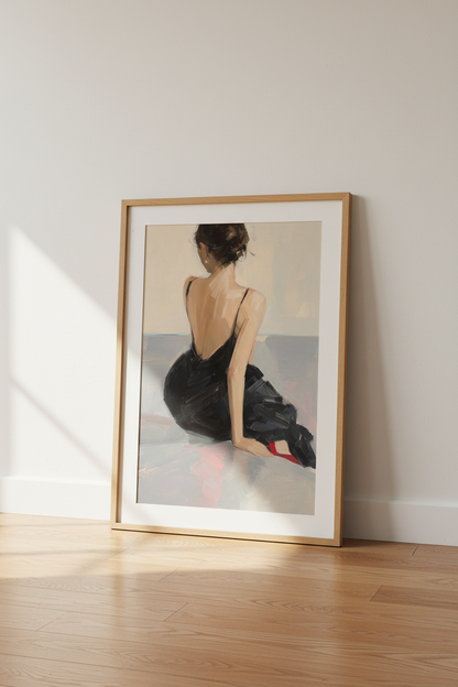 Chic Woman Art Print | Impressionist Black Dress Poster, Modern Bedroom Decor