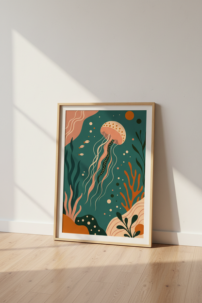 Boho Jellyfish Under the Sea Wall Art | Nursery Decor | Boho Coastal Poster
