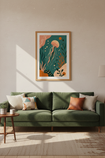 Boho Jellyfish Under the Sea Wall Art | Nursery Decor | Boho Coastal Poster