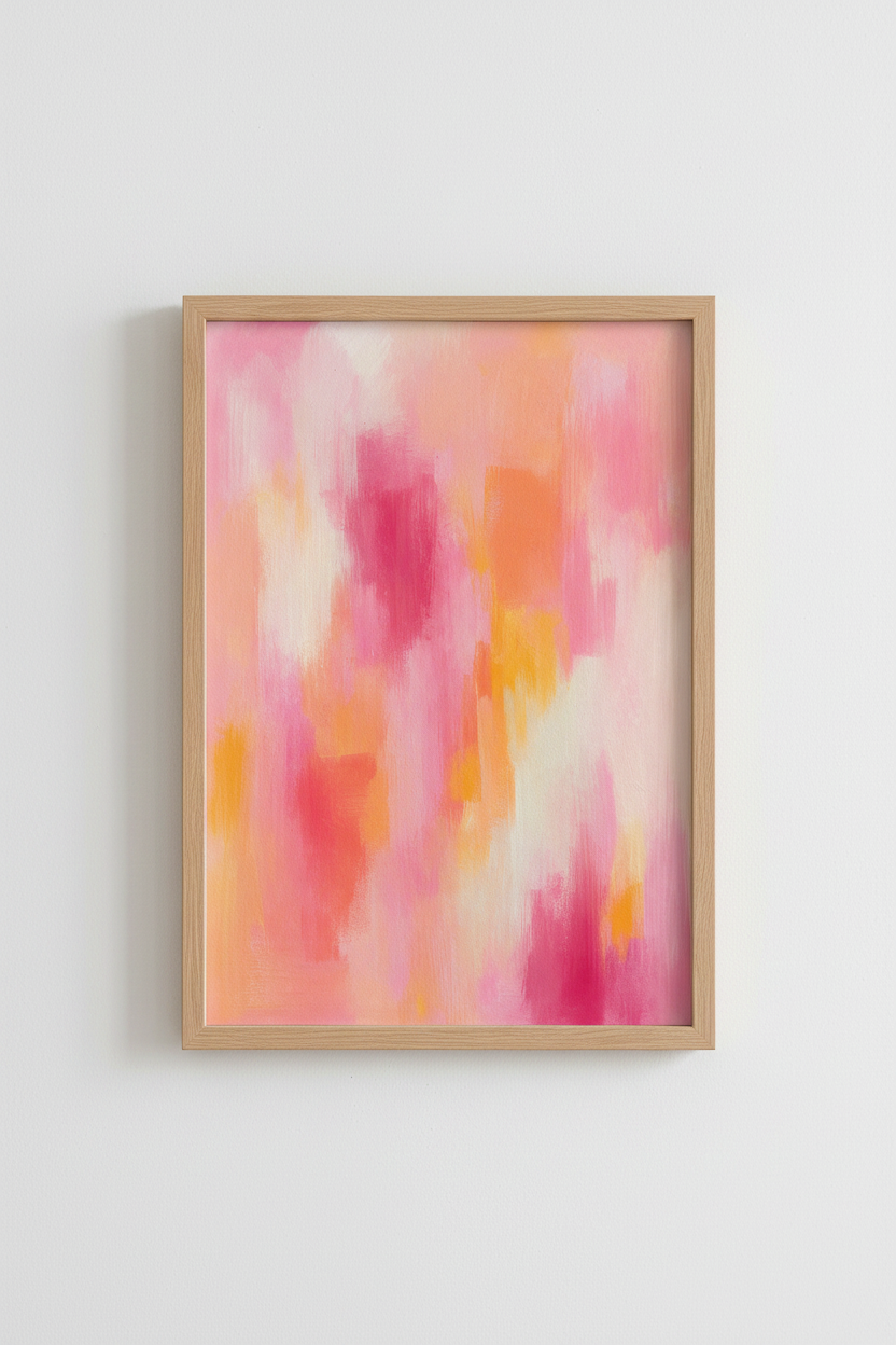 Pink Abstract Wall Art Print | Vibrant Coral &amp; Blush Decor | Modern Canvas Poster