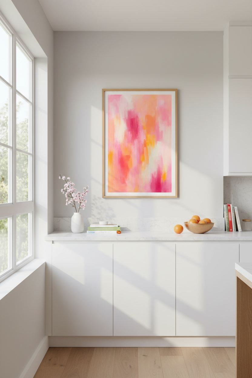 Pink Abstract Wall Art Print | Vibrant Coral &amp; Blush Decor | Modern Canvas Poster