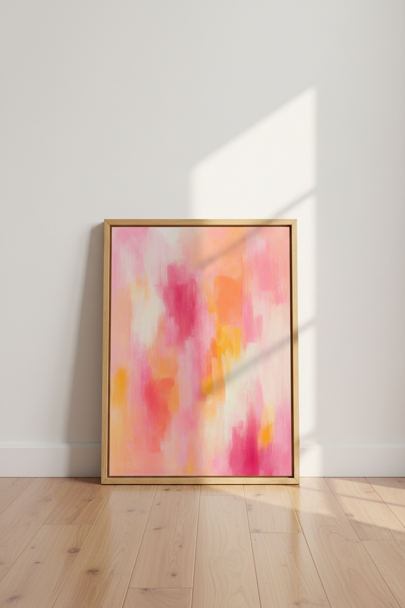 Pink Abstract Wall Art Print | Vibrant Coral &amp; Blush Decor | Modern Canvas Poster