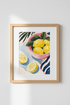 Mediterranean Lemon Wall Art Print | Pink & Blue Kitchen Decor | Citrus Poster