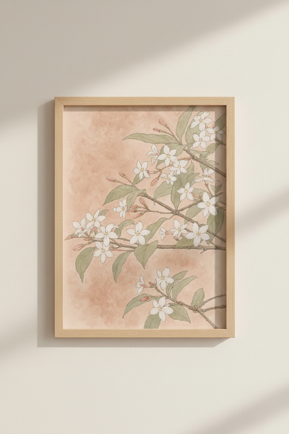 Botanical blossom Wall Art Print | Living Room Decor | Soft Peach Poster