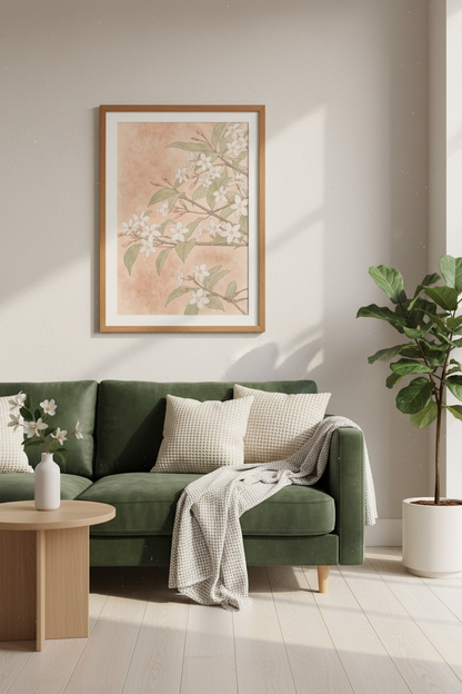 Botanical blossom Wall Art Print | Living Room Decor | Soft Peach Poster