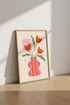 Retro Tulip Flower Wall Art Print | Pink Vase Decor | Modern Folk Floral Poster