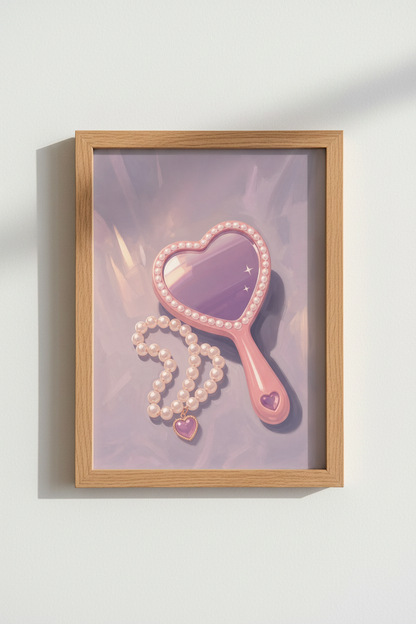 Coquette Pink Wall Art Print | Heart Mirror Aesthetic Poster | Soft Girl Room Decor