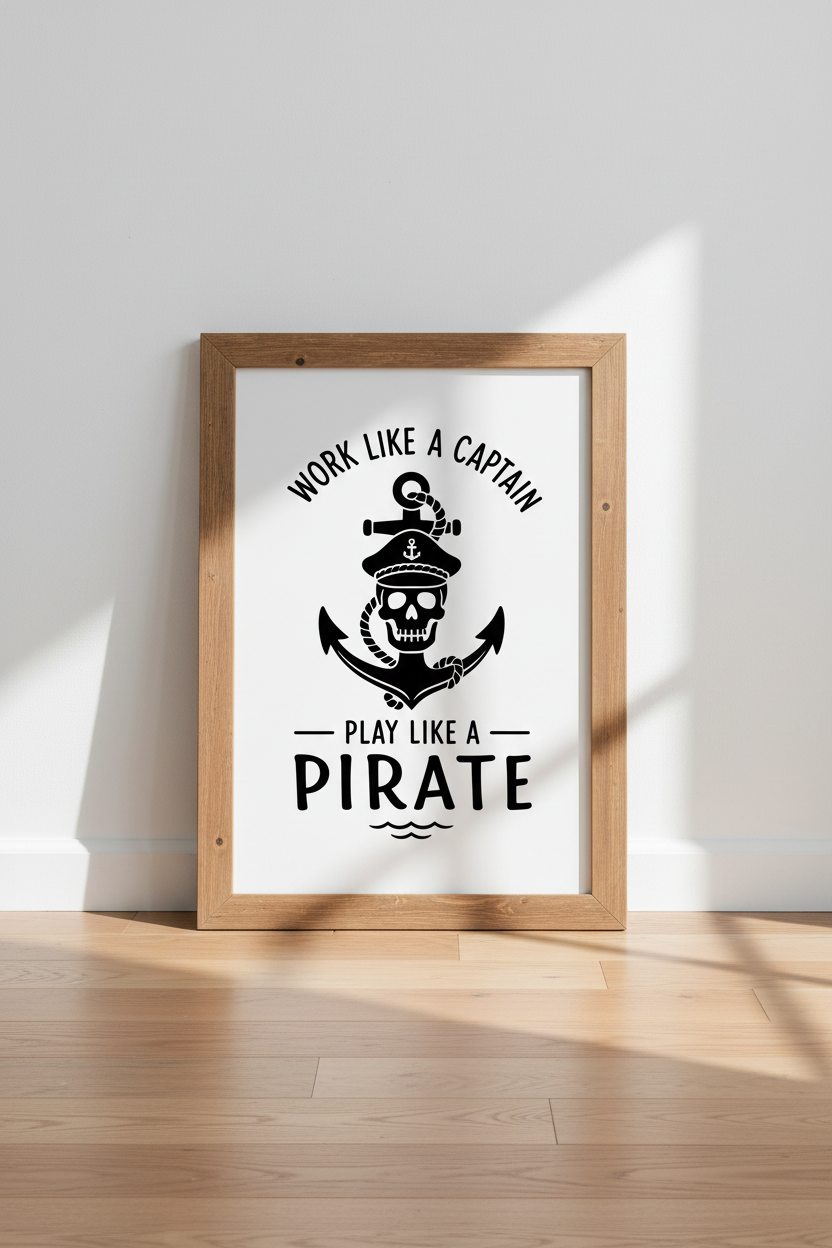 Pirate Captain Anchor Wall Art | Black and White Nautical Poster | Home Office Decor