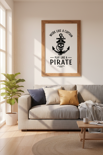 Pirate Captain Anchor Wall Art | Black and White Nautical Poster | Home Office Decor