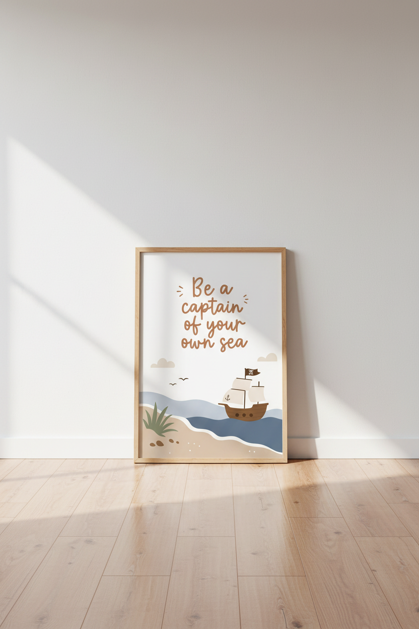 Pirate Ship Nursery Wall Art | Boho Nautical Decor, Be A Captain Quote Poster
