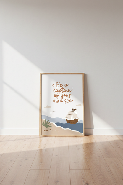 Pirate Ship Nursery Wall Art | Boho Nautical Decor, Be A Captain Quote Poster