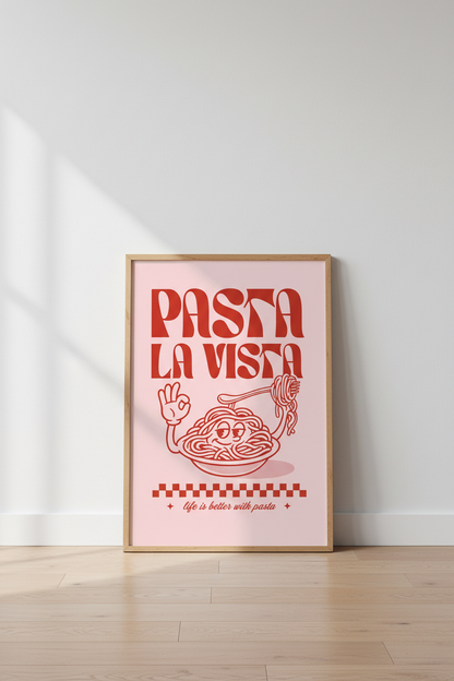 Pasta La Vista Retro Poster | Pink Kitchen Wall Art | Foodie Gift Print