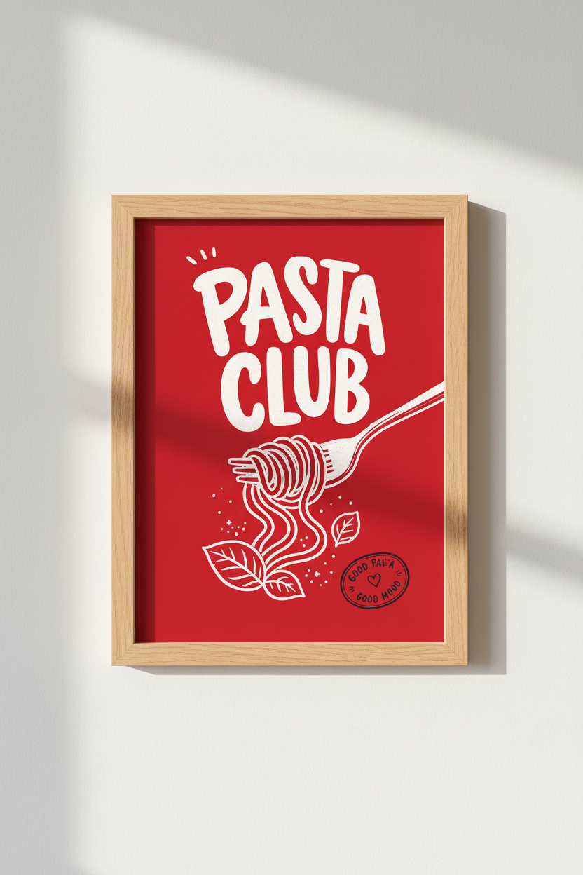 Pasta Poster | Bold Red, Minimal Line Print | Kitchen Decor