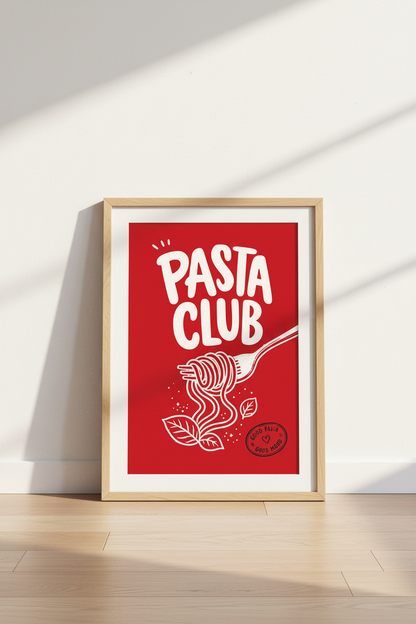 Pasta Poster | Bold Red, Minimal Line Print | Kitchen Decor