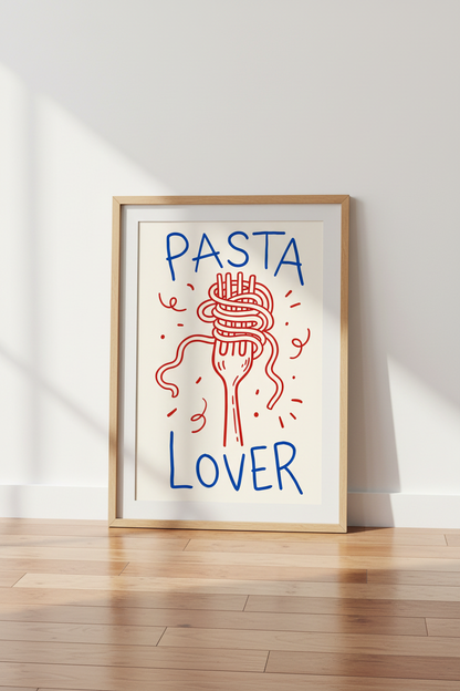 Pasta Lover Wall Art | Red &amp; Blue Spaghetti Poster | Kitchen &amp; Dining Decor