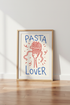 Pasta Lover Wall Art | Red & Blue Spaghetti Poster | Kitchen & Dining Decor