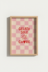 Retro Wall Art Print | Pastel Pink Checkerboard Italian Summer Poster, Kitchen Decor
