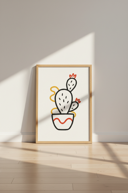 Boho Cactus Wall Art | Minimalist Desert Line Art Poster | Boho Nursery Decor