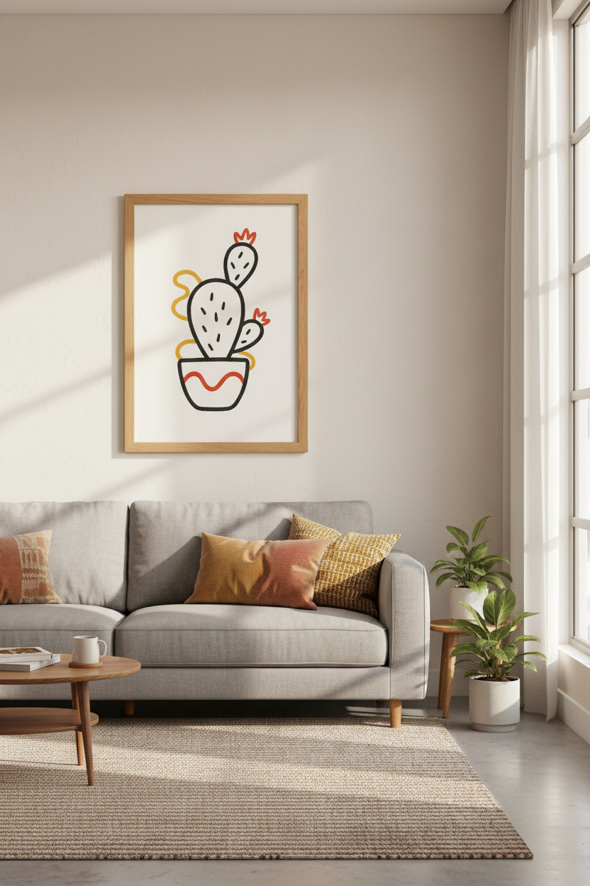 Boho Cactus Wall Art | Minimalist Desert Line Art Poster | Boho Nursery Decor