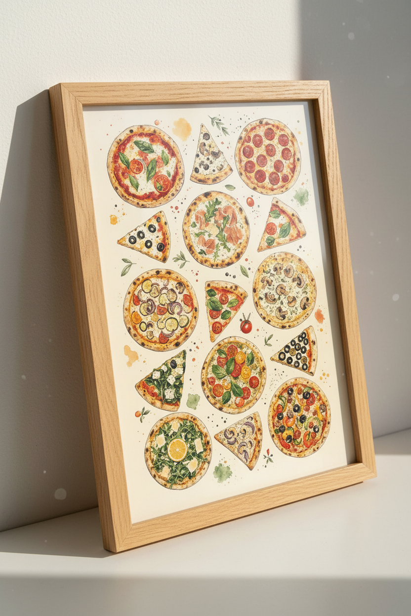 Pizza Watercolor Wall Art Print | Kitchen Gallery Decor | Foodie Aesthetic Poster