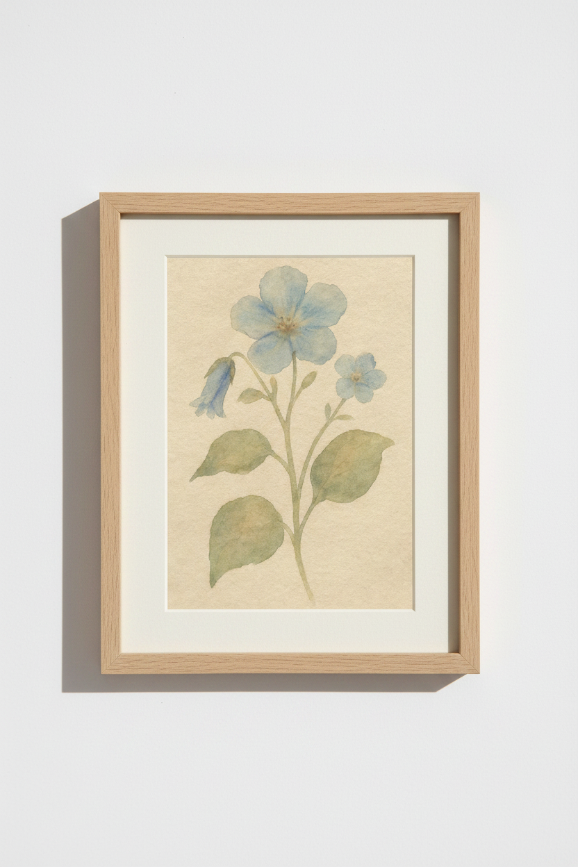 Blue Floral Wall Art | Watercolor Pastels, Living Room Decor | Minimalist Poster