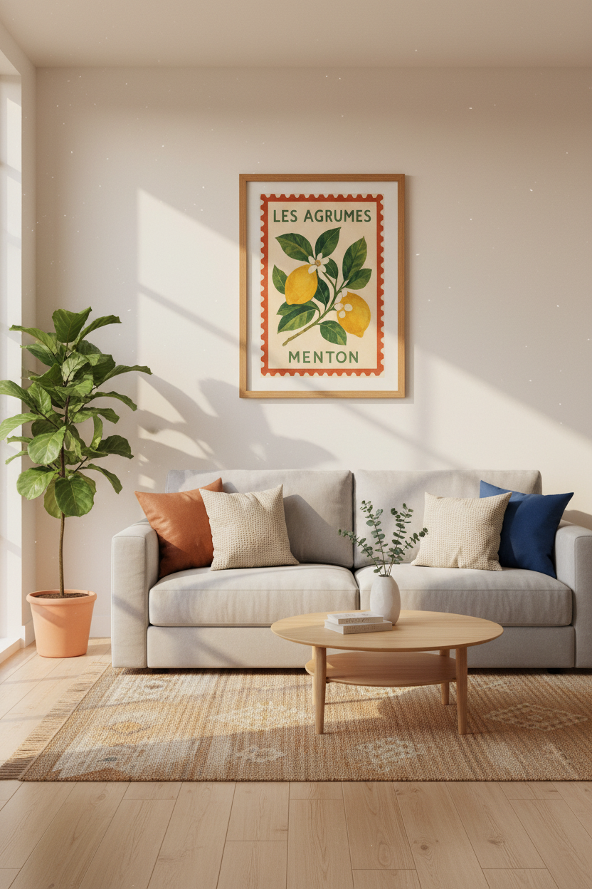 Mediterranean Lemon Villa Print | French Riviera Decor, Coastal Living Poster