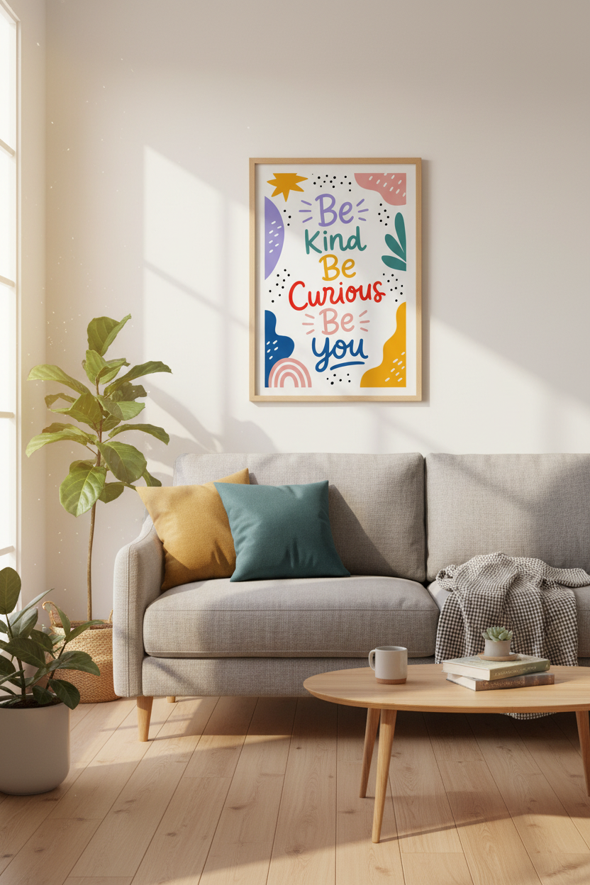 Be Kind Quote Wall Art Print | Kids Room Decor | Colorful Abstract Poster