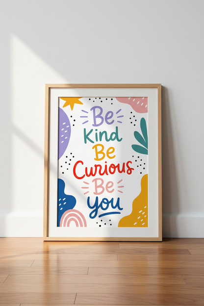 Be Kind Quote Wall Art Print | Kids Room Decor | Colorful Abstract Poster