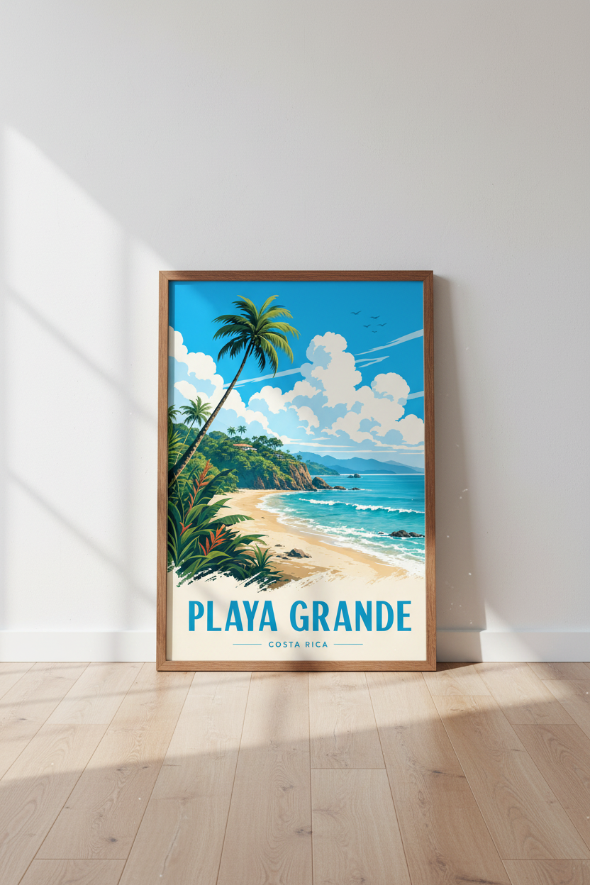 Playa Grande Costa Rica Travel Poster | Tropical Beach Wall Art | Coastal Decor