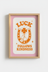 Retro Lucky Wall Art Print | Groovy Kindness Poster, Pink and Orange Dorm Decor