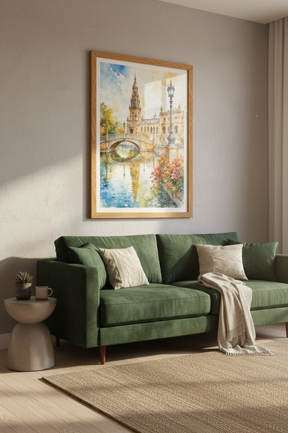 Seville Plaza de Espana Watercolor | Spanish Travel Poster, Europe Wall Art