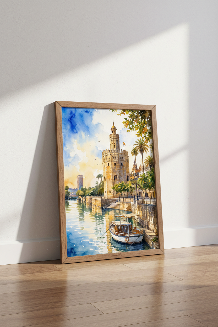 Seville Spain Torre del Oro Watercolor Art | Mediterranean Decor | Spanish Travel Poster
