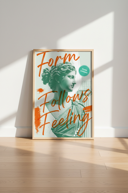 Greek Statue Wall Art Print | Teal Orange Modern Decor | Philosophy Poster