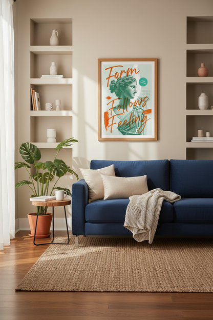 Greek Statue Wall Art Print | Teal Orange Modern Decor | Philosophy Poster
