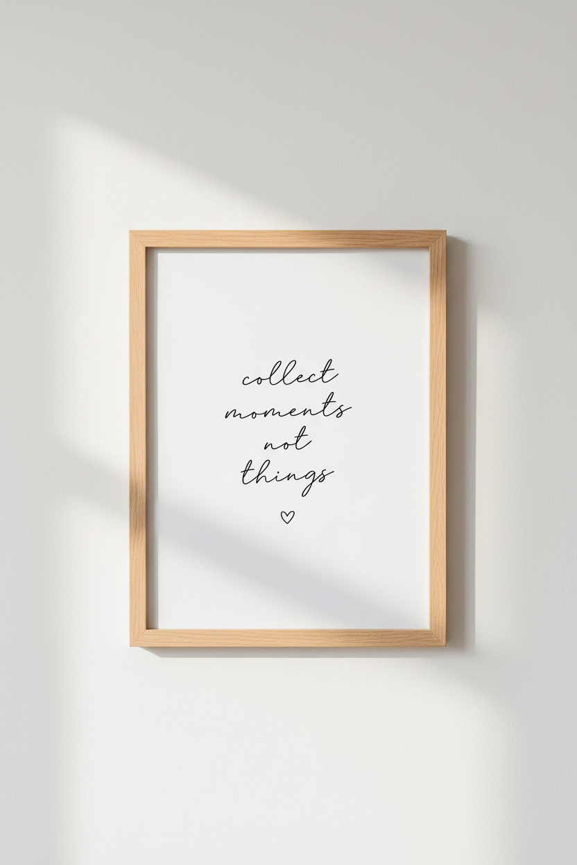 Collect Moments Not Things Wall Art | Minimalist Quote Poster, Modern Home Decor
